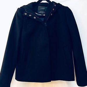 J. Crew Short Black Melton Wool Coat with Hood
